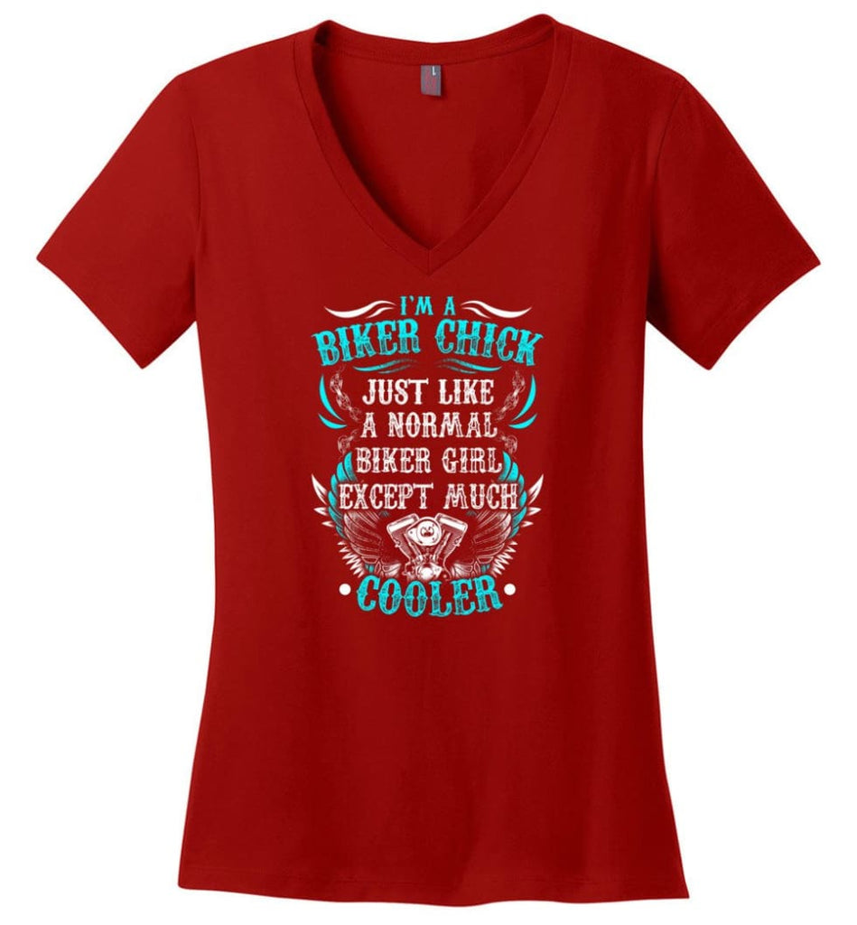 Biker Shirt Four Wheels Move the Body Two Wheels Move the Soul Ladies V-Neck - Red / M