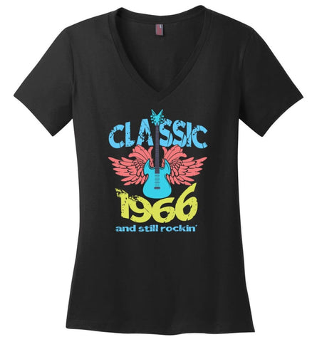 Birthday Gift Shirt Music Classic 1966 And Still Rockin Ladies V Neck - Black / M - womens apparel