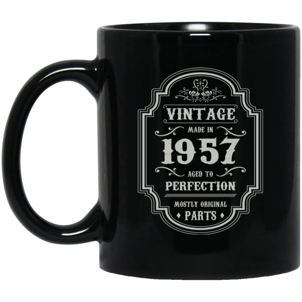 Birthday Gift Vintage Made In 1957 Age to Perfection 11 oz Black Mug - Black / One Size - Drinkware