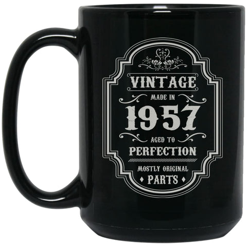 Birthday Gift Vintage Made In 1957 Age to Perfection 15 oz Black Mug - Black / One Size - Drinkware