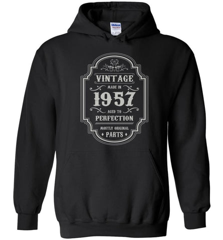 Birthday Gift Vintage Made In 1957 Age to Perfection Hoodie - Black / M