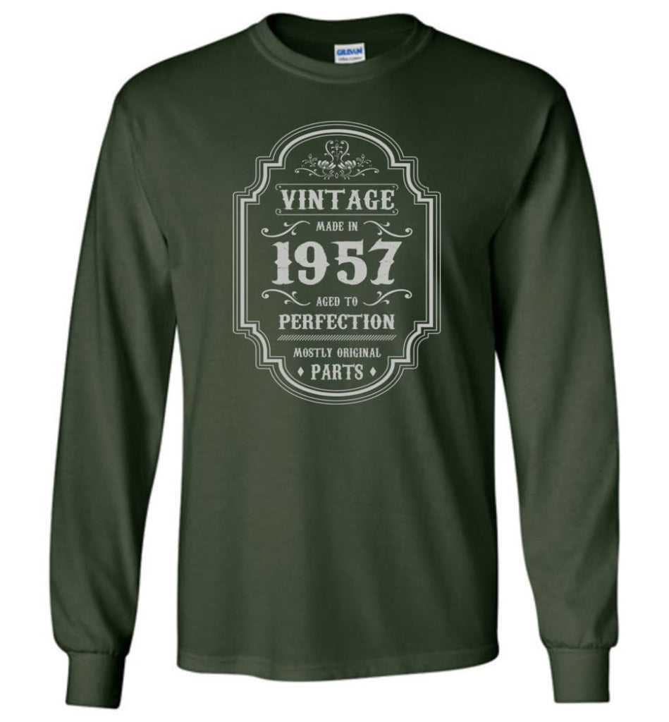 Birthday Gift Vintage Made In 1957 Age to Perfection Long Sleeve T-Shirt - Forest Green / M