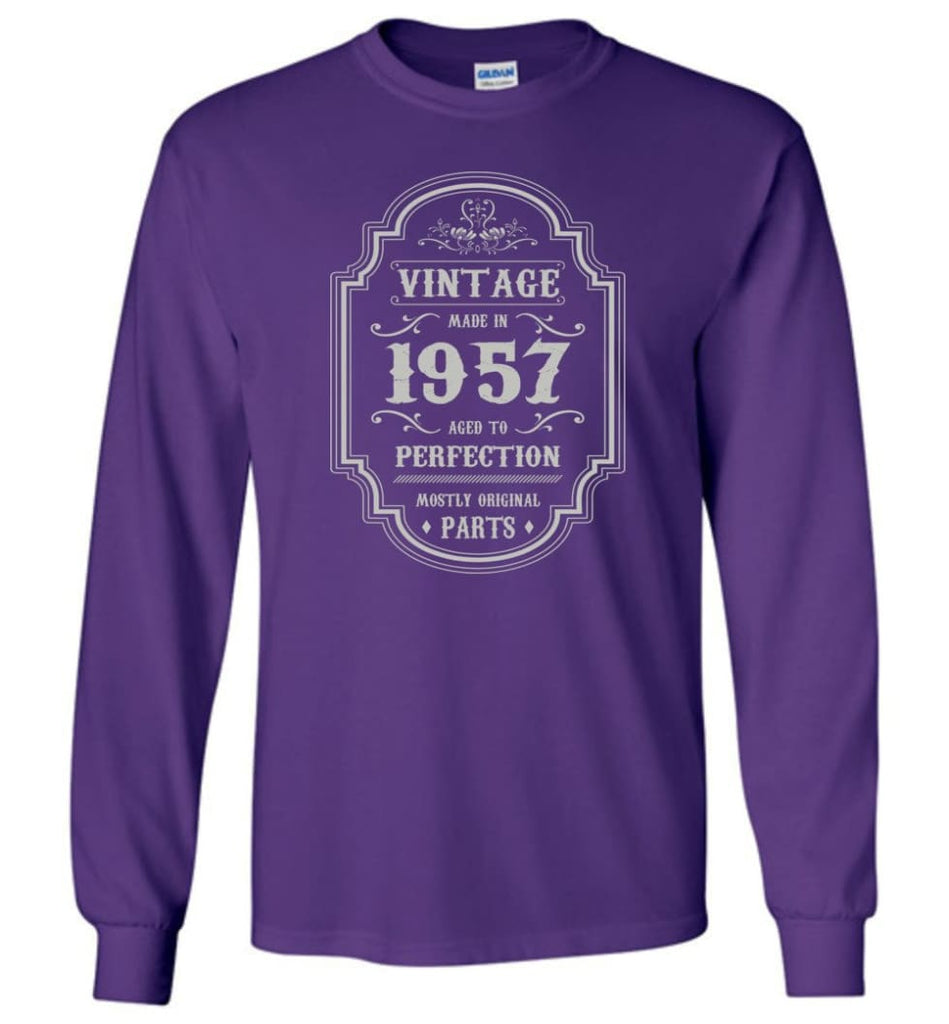 Birthday Gift Vintage Made In 1957 Age to Perfection Long Sleeve T-Shirt - Purple / M