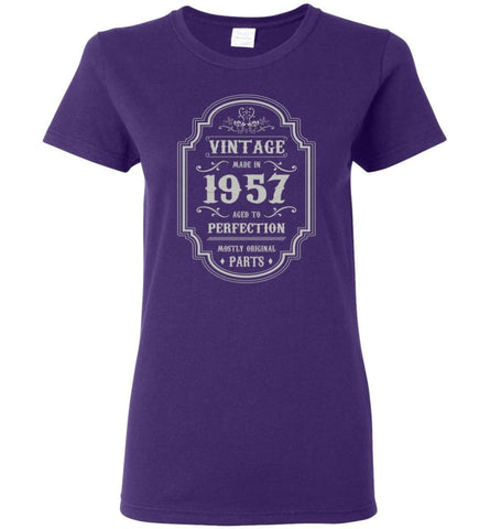 Birthday Gift Vintage Made In 1957 Age to Perfection Women Tee - Purple / M