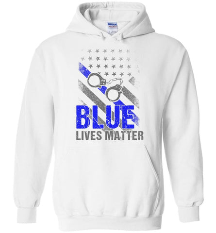 Blue Lives Matter Shirt Support Police Shirts Blue Line Flag - Hoodie - White / M