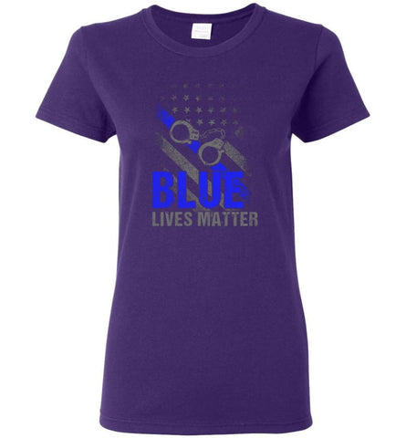 Blue Lives Matter Shirt Support Police Shirts Blue Line Flag - Women T-shirt - Purple / M