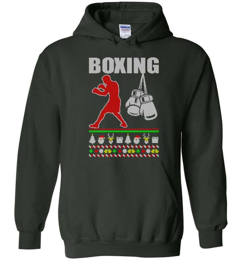 Boxing Ugly Christmas Sweater - Hoodie - Forest Green / M