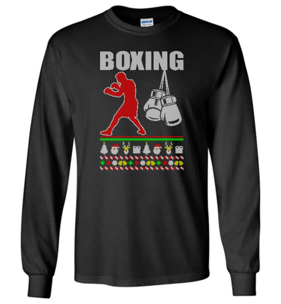 Boxing Ugly Christmas Sweater - Long Sleeve T-Shirt - Black / M