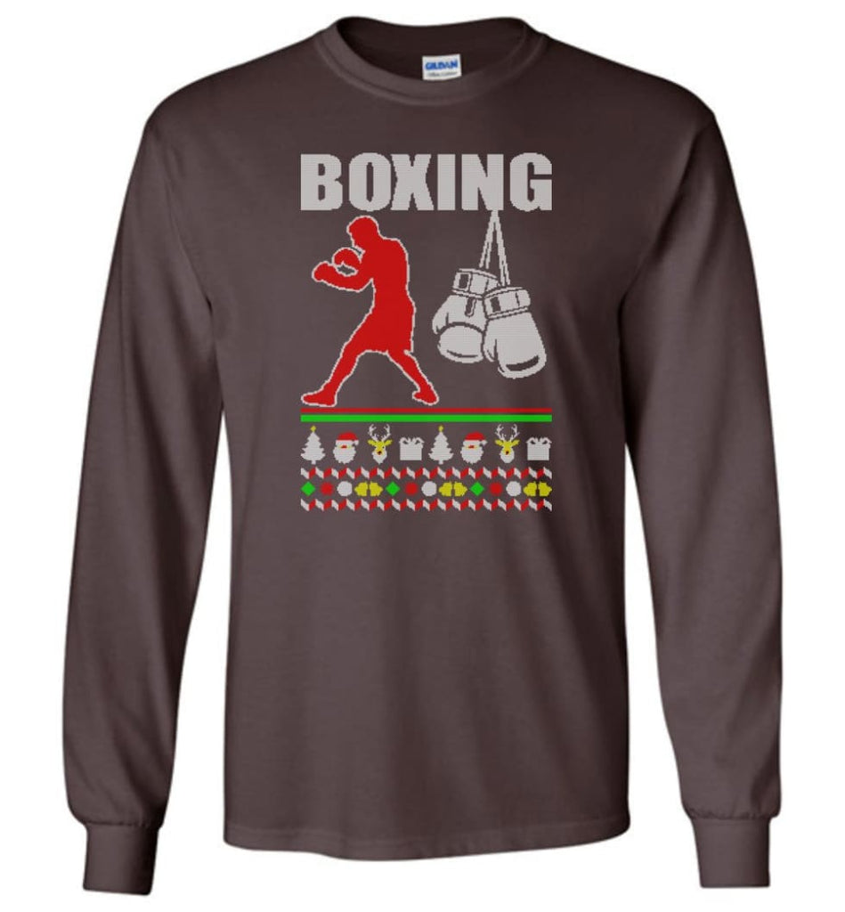 Boxing Ugly Christmas Sweater - Long Sleeve T-Shirt - Dark Chocolate / M