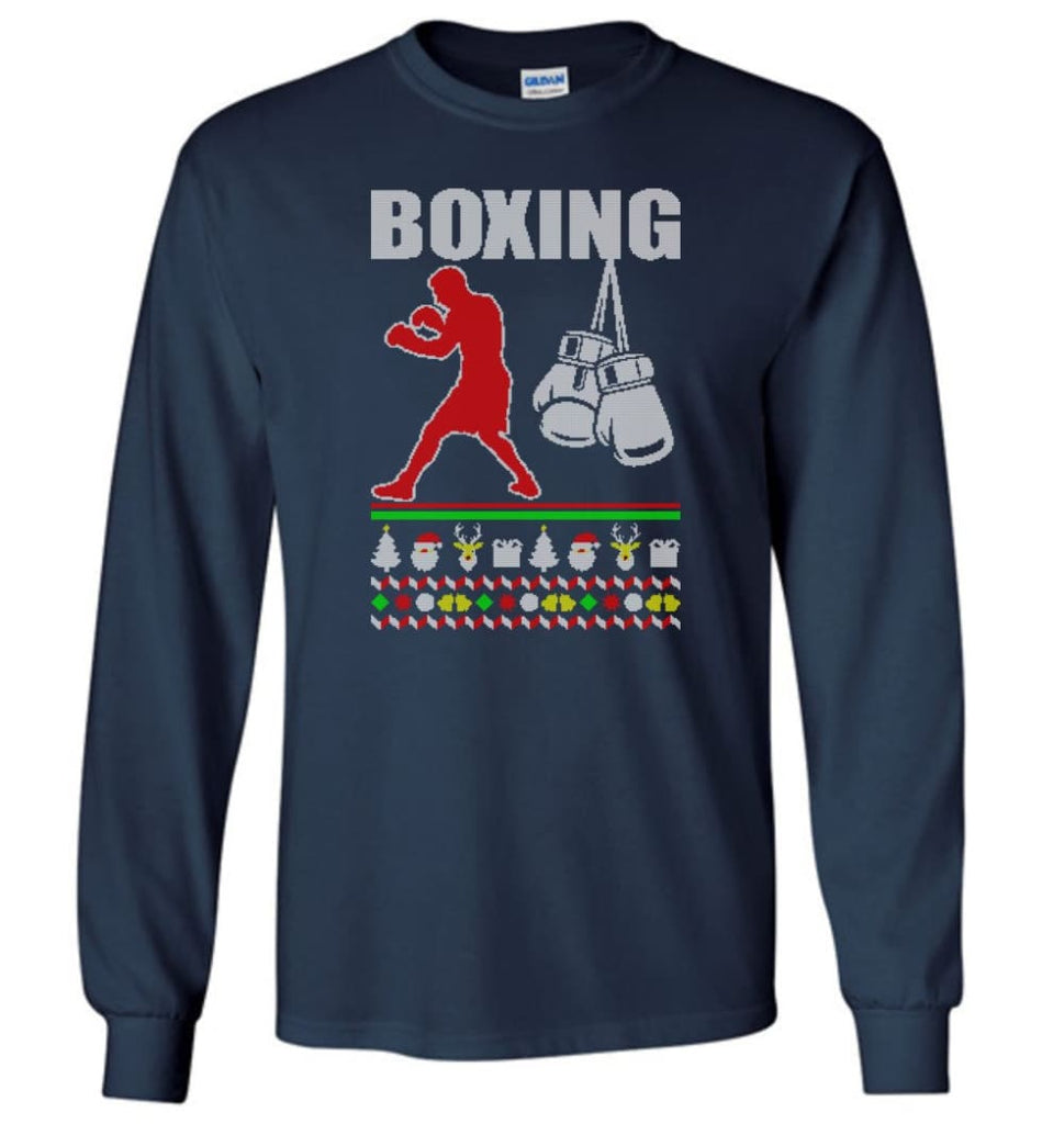 Boxing Ugly Christmas Sweater - Long Sleeve T-Shirt - Navy / M
