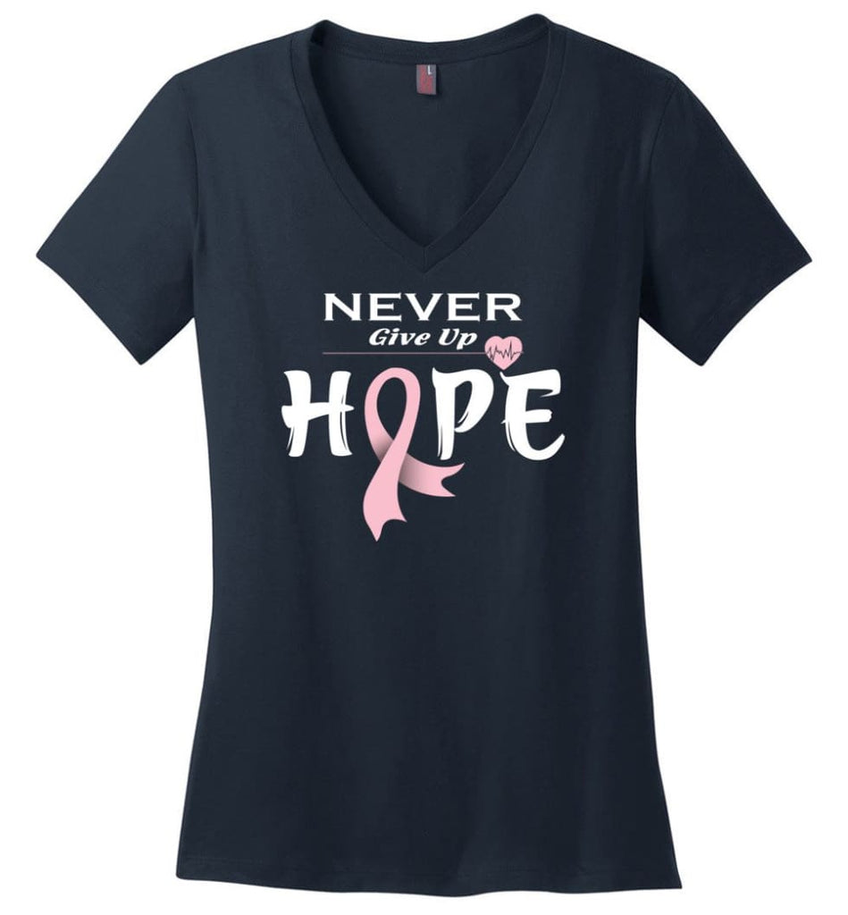 Breast Cancer Awareness Never Give Up Hope Ladies V-Neck - Navy / M