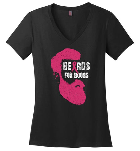 Breast Cancer Beards for Boobs Breast Cancer Awareness - Ladies V-Neck - Black / M