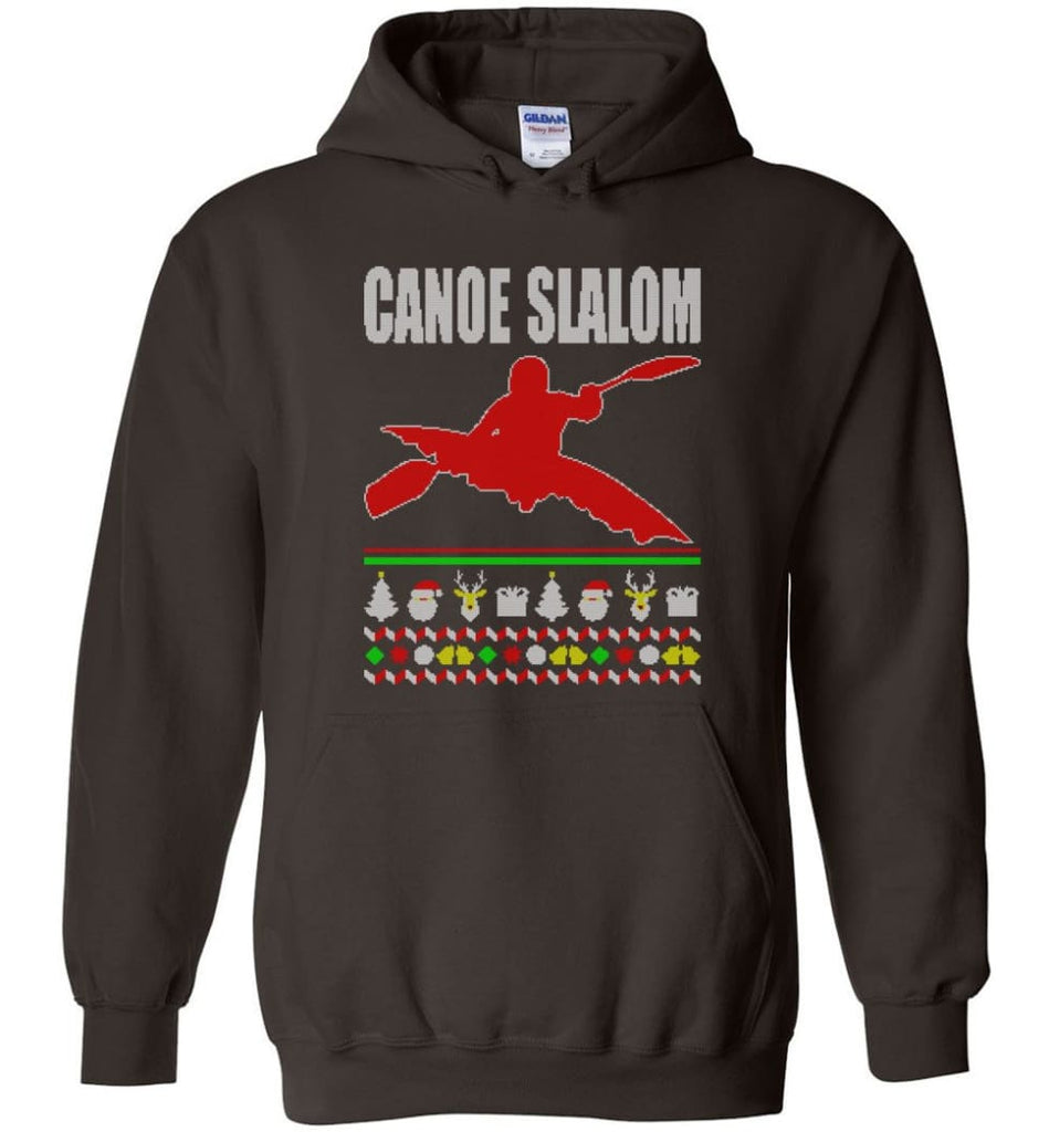 Canoe Slalom Ugly Christmas Sweater - Hoodie - Dark Chocolate / M