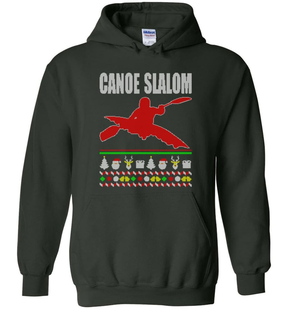 Canoe Slalom Ugly Christmas Sweater - Hoodie - Forest Green / M