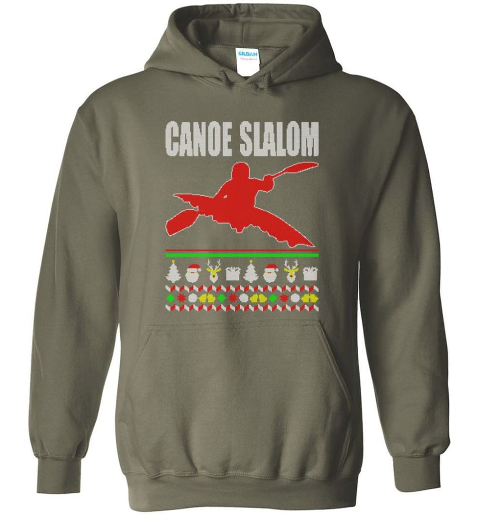 Canoe Slalom Ugly Christmas Sweater - Hoodie - Military Green / M