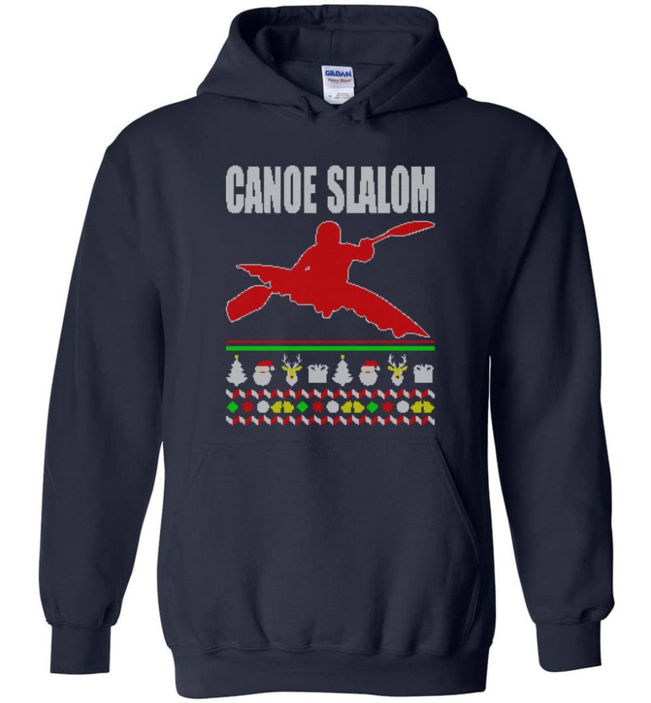 Canoe Slalom Ugly Christmas Sweater - Hoodie - Navy / M