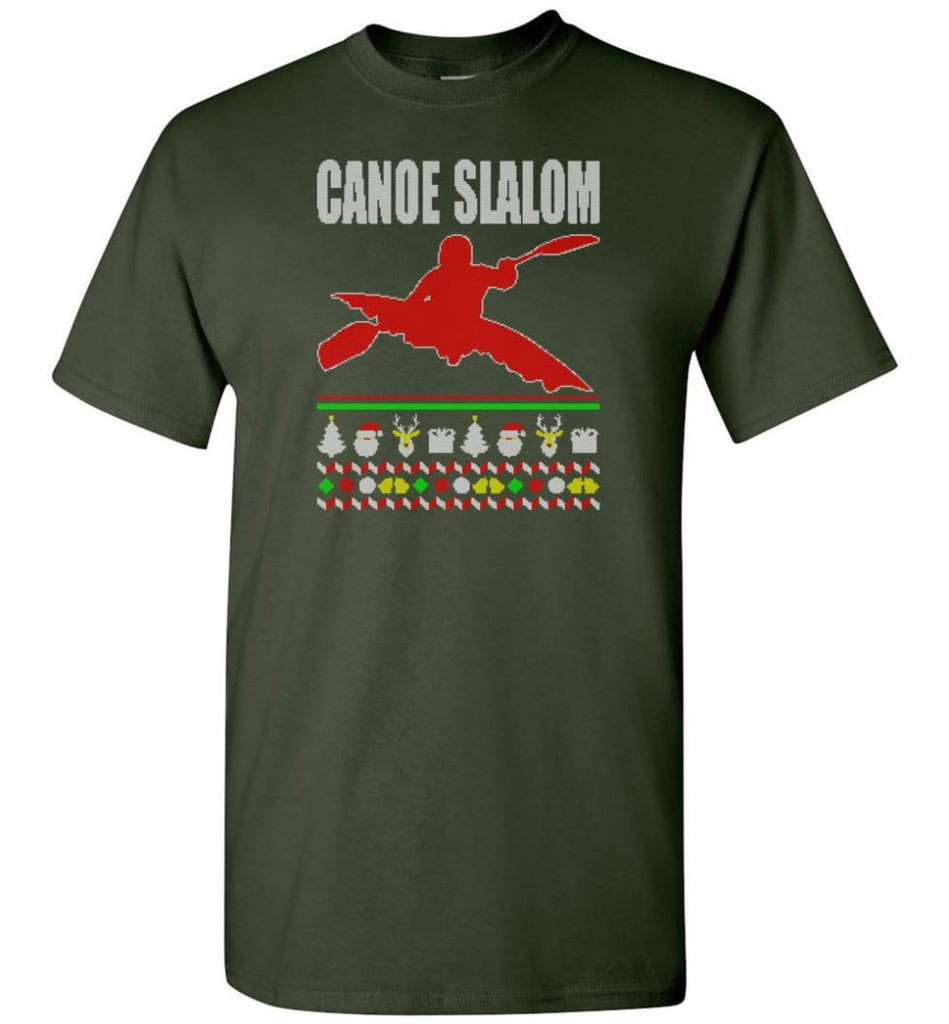 Canoe Slalom Ugly Christmas Sweater - Short Sleeve T-Shirt - Forest Green / S