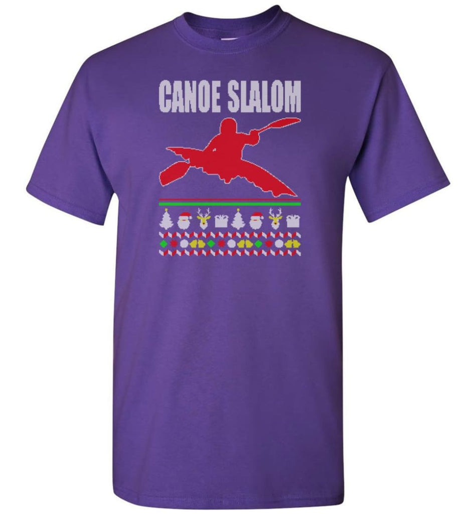 Canoe Slalom Ugly Christmas Sweater - Short Sleeve T-Shirt - Purple / S