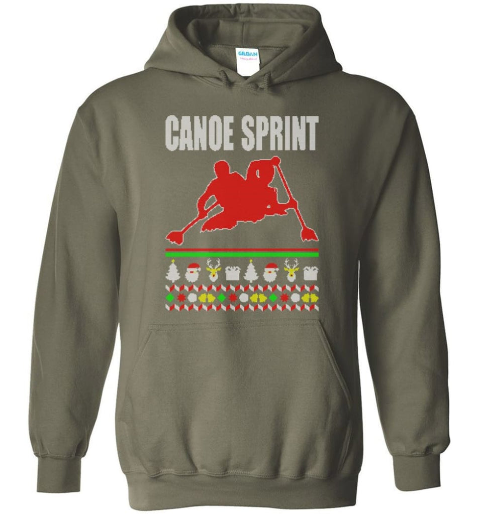 Canoe Sprint Ugly Christmas Sweater - Hoodie - Military Green / M