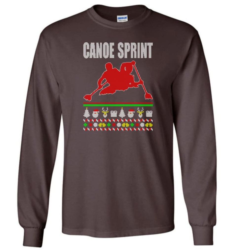 Canoe Sprint Ugly Christmas Sweater - Long Sleeve T-Shirt - Dark Chocolate / M