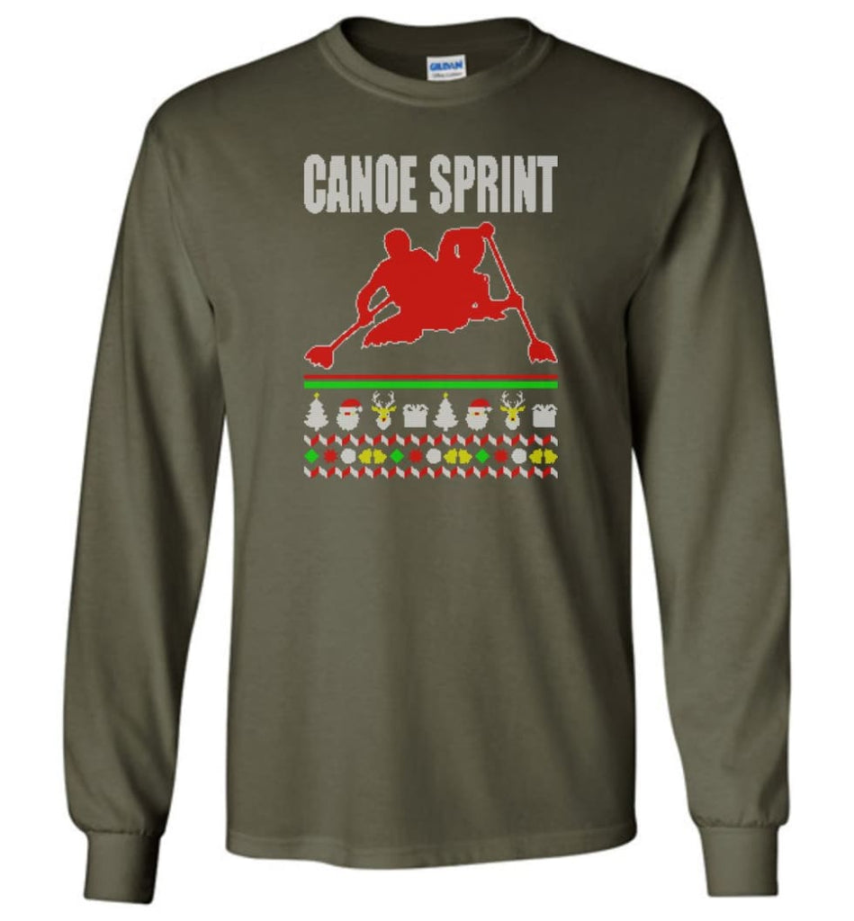 Canoe Sprint Ugly Christmas Sweater - Long Sleeve T-Shirt - Military Green / M