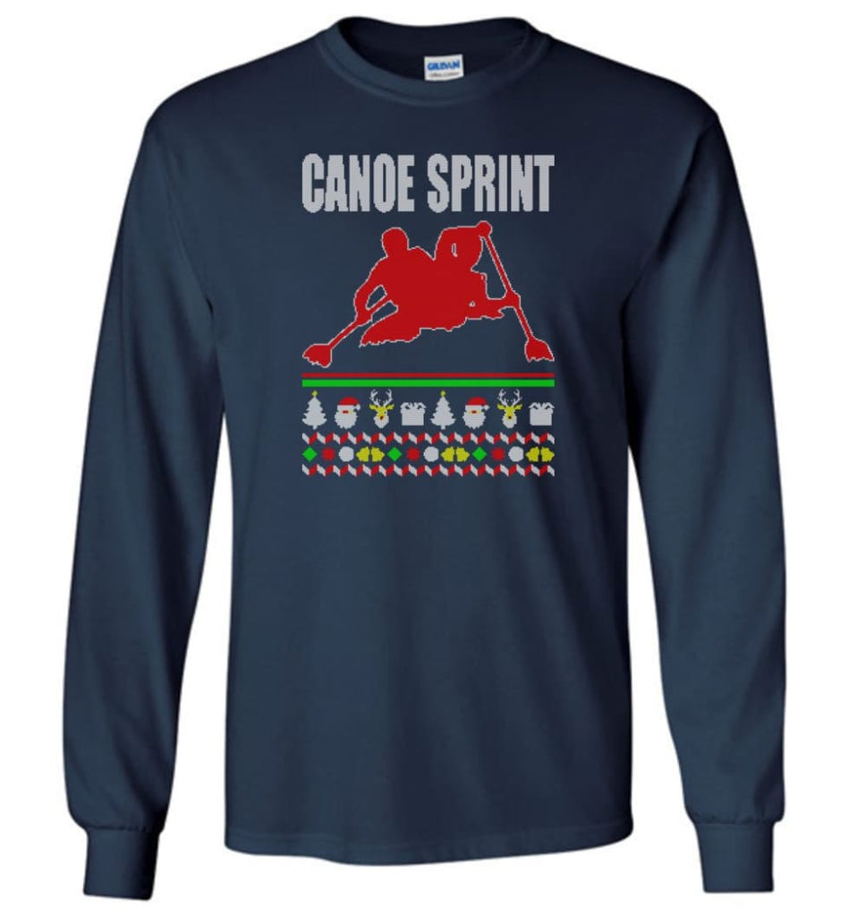 Canoe Sprint Ugly Christmas Sweater - Long Sleeve T-Shirt - Navy / M