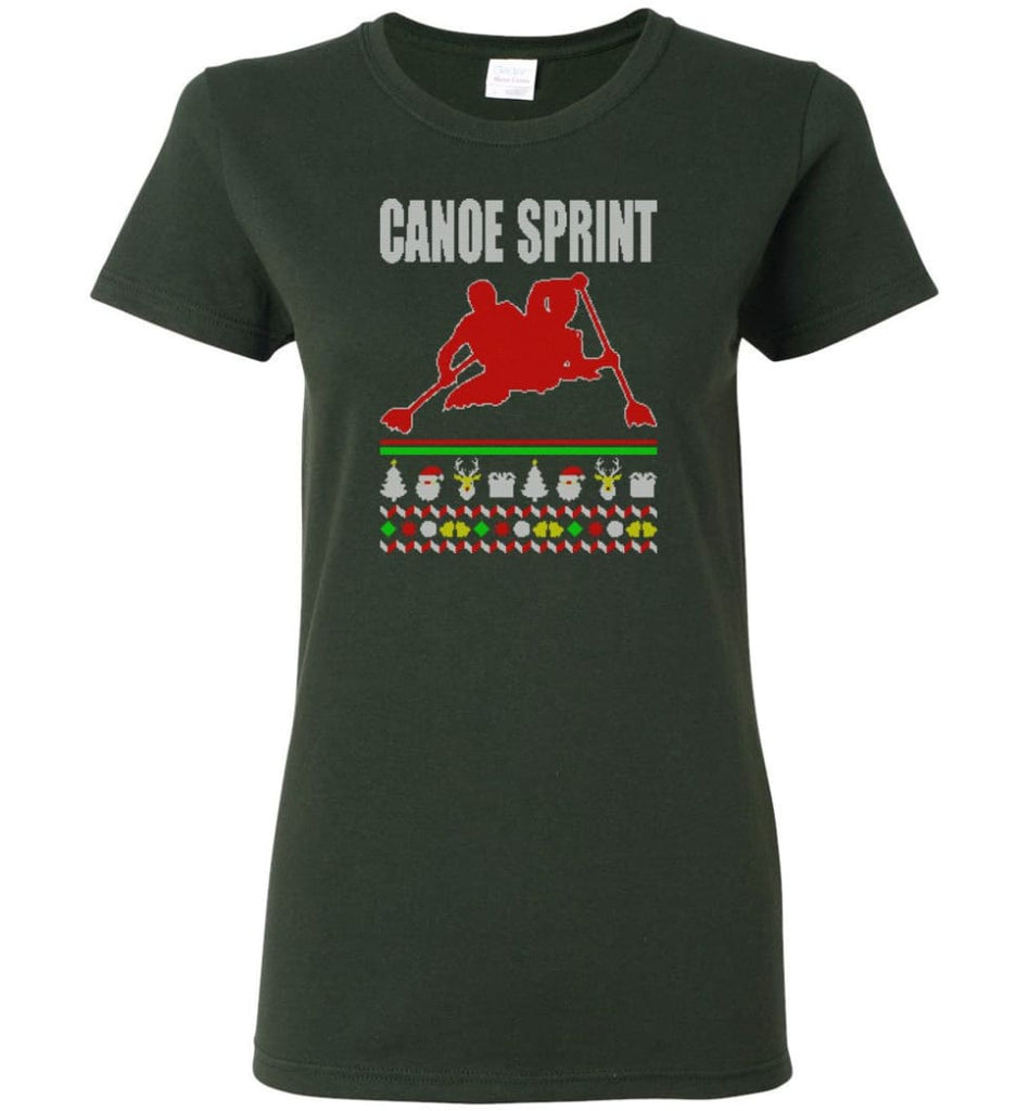 Canoe Sprint Ugly Christmas Sweater Women Tee - Forest Green / M