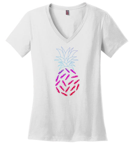 Car Pineapple Funny Graphic - Ladies V-Neck - White / M