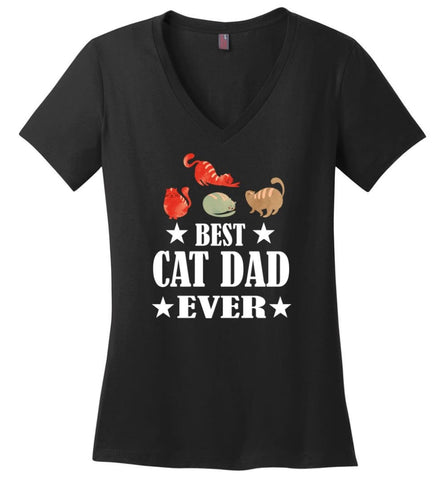 Cat Lover Gift T Shirt Best Cat Dad Ever Ladies V Neck - Black / M - womens apparel