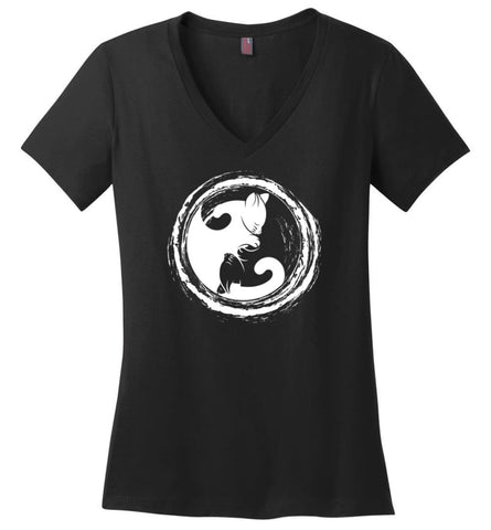 Cat Yin Yang T Shirt Gift For Cat Lover Cats Owner Ladies V Neck - Black / M - womens apparel