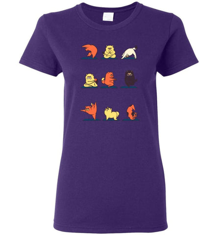Cat Yoga T Shirt Cat Pose Yoga Downward Cat Yoga Funny Yoga Cat Class - Women T-shirt - Purple / M