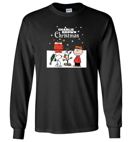 Charlie Brown Christmas Sweatshirt Hoodie Peanuts Snoopy Xmas Gifts - Long Sleeve T-Shirt - Black / M