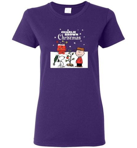 Charlie Brown Christmas Sweatshirt Hoodie Peanuts Snoopy Xmas Gifts Women T-Shirt - Purple / M