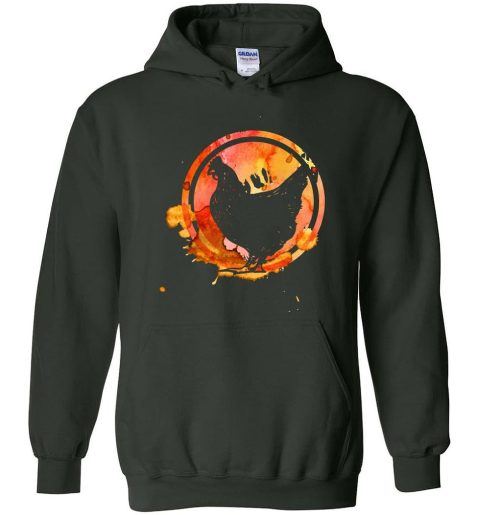 Chicken Lover Graphic Tee Watercolor Splash Love Chickens - Hoodie - Forest Green / M