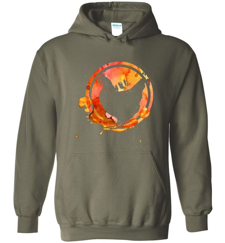 Chicken Lover Graphic Tee Watercolor Splash Love Chickens - Hoodie - Military Green / M