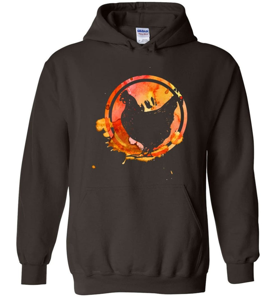 Chicken Lover Graphic Tee Watercolor Splash Love Chickens - Hoodie - Dark Chocolate / M