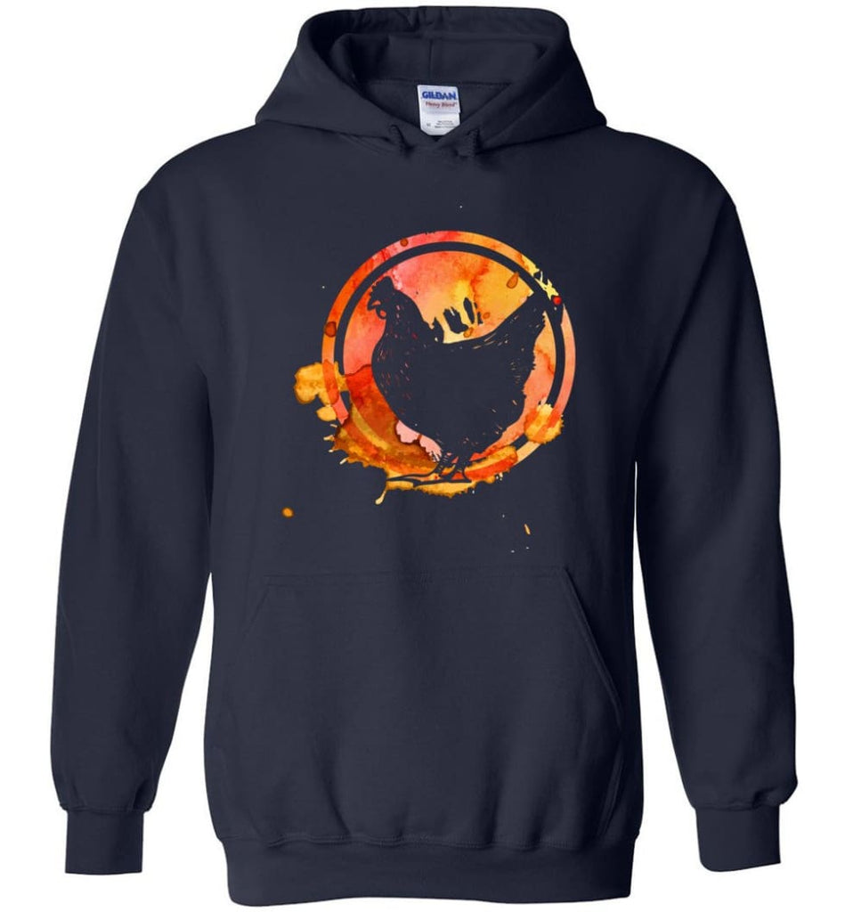 Chicken Lover Graphic Tee Watercolor Splash Love Chickens - Hoodie - Navy / M