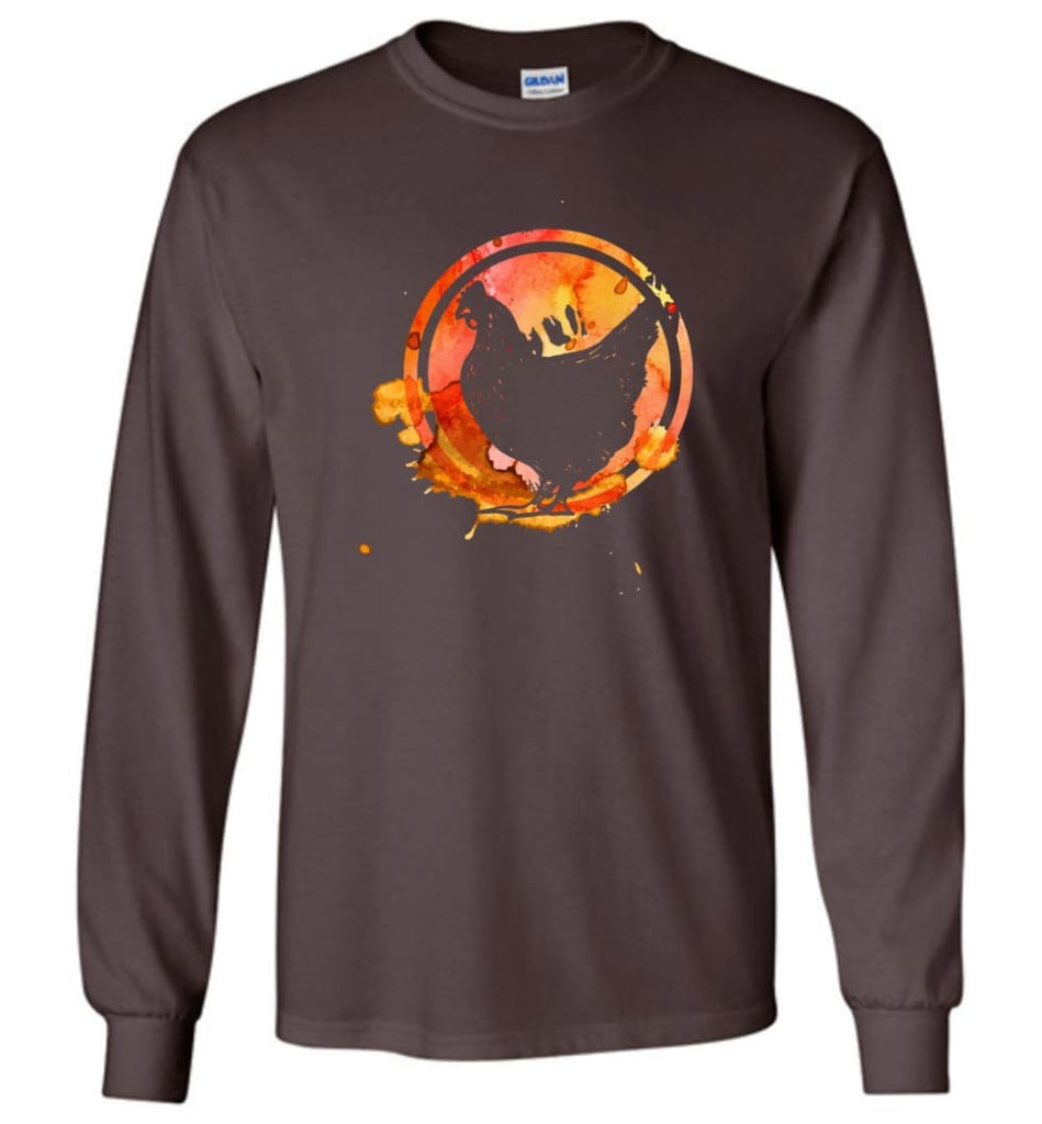 Chicken Lover Graphic Tee Watercolor Splash Love Chickens Long Sleeve - Dark Chocolate / M