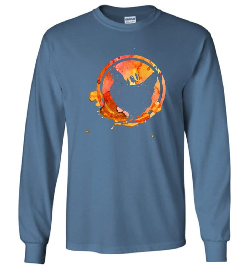 Chicken Lover Graphic Tee Watercolor Splash Love Chickens Long Sleeve - Indigo Blue / M