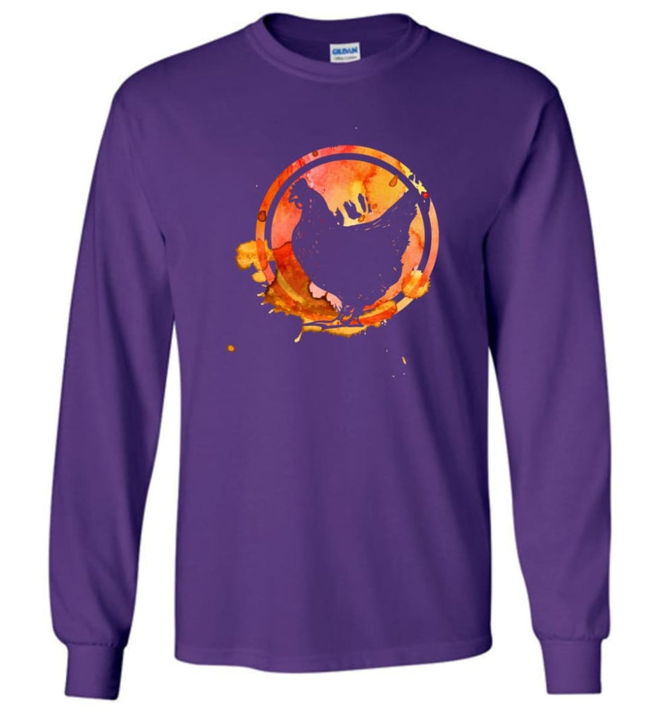 Chicken Lover Graphic Tee Watercolor Splash Love Chickens Long Sleeve - Purple / M