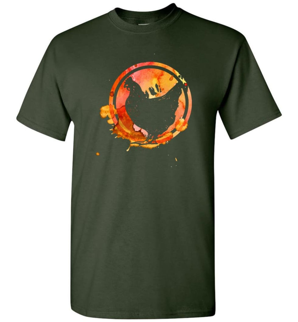 Chicken Lover Graphic Tee Watercolor Splash Love Chickens T-Shirt - Forest Green / S