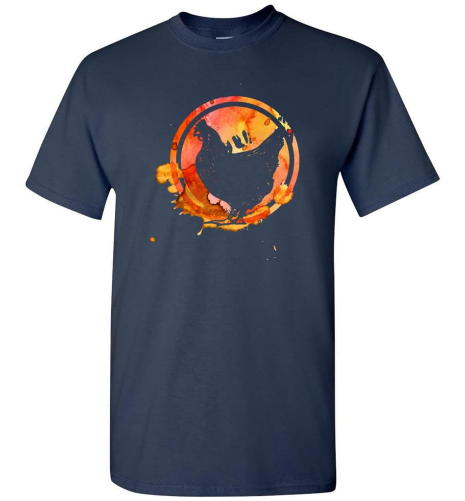 Chicken Lover Graphic Tee Watercolor Splash Love Chickens T-Shirt - Navy / S