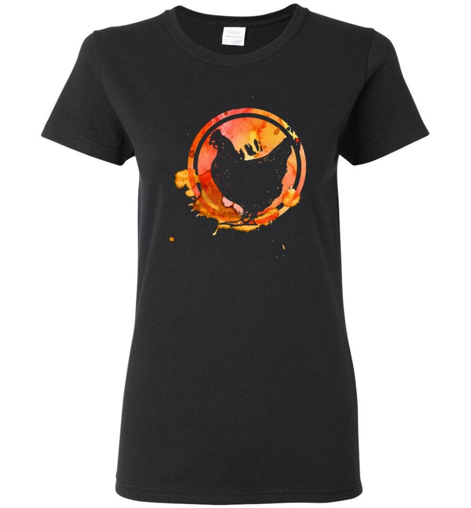 Chicken Lover Graphic Tee Watercolor Splash Love Chickens Women Tee - Black / M