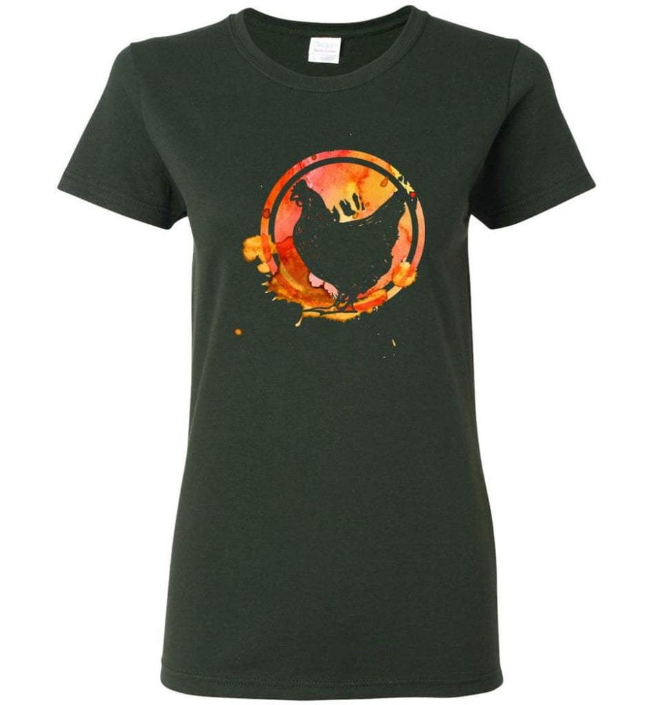 Chicken Lover Graphic Tee Watercolor Splash Love Chickens Women Tee - Forest Green / M