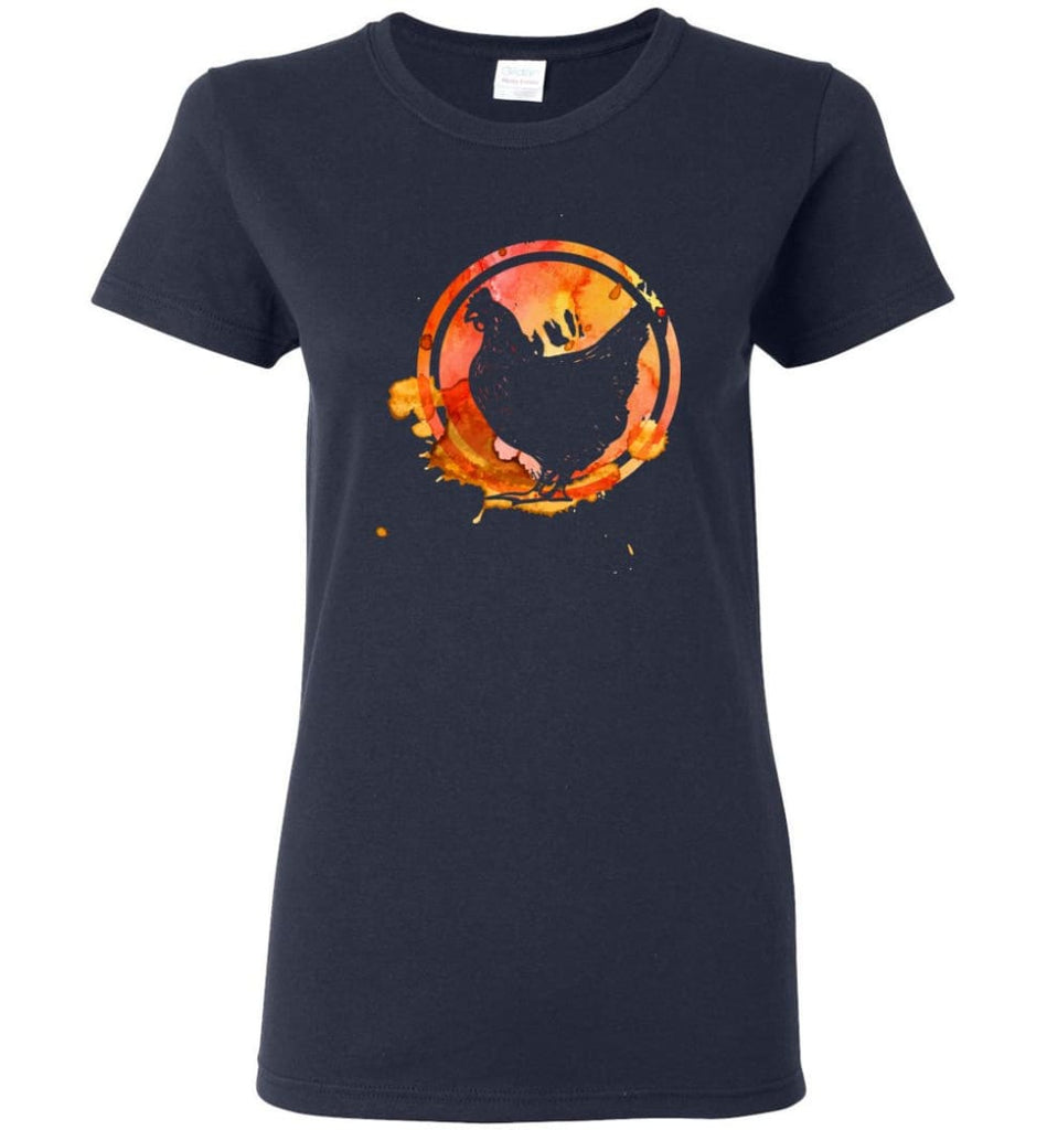 Chicken Lover Graphic Tee Watercolor Splash Love Chickens Women Tee - Navy / M