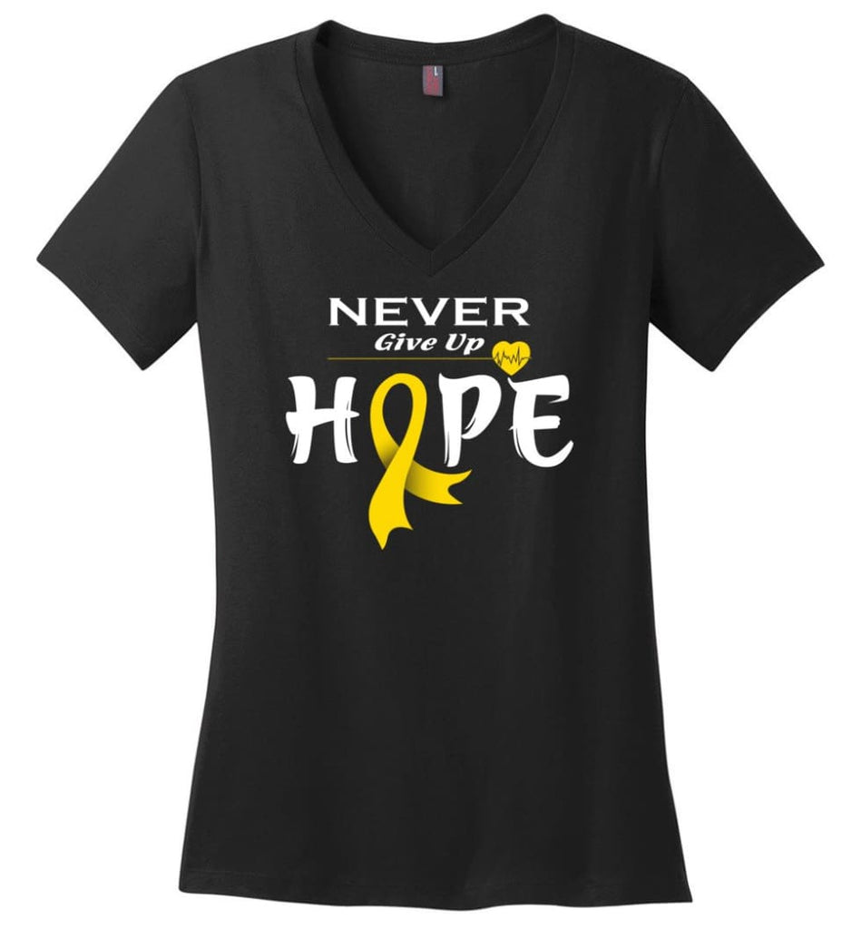 Chilhood Cancer Awareness Never Give Up Hope Ladies V-Neck - Black / M