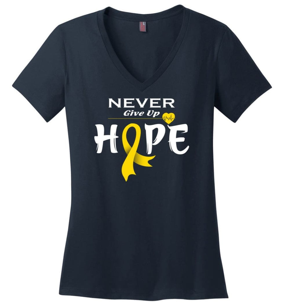 Chilhood Cancer Awareness Never Give Up Hope Ladies V-Neck - Navy / M