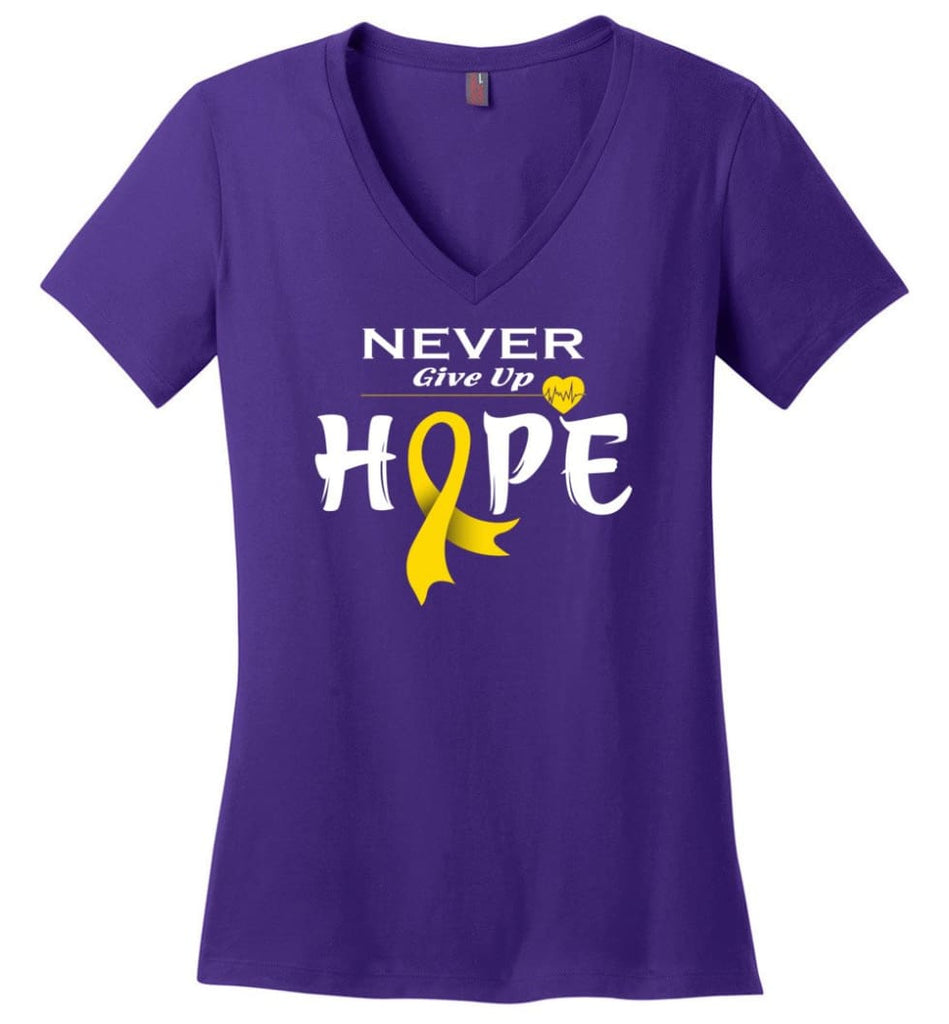 Chilhood Cancer Awareness Never Give Up Hope Ladies V-Neck - Purple / M