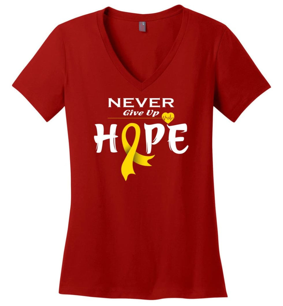 Chilhood Cancer Awareness Never Give Up Hope Ladies V-Neck - Red / M