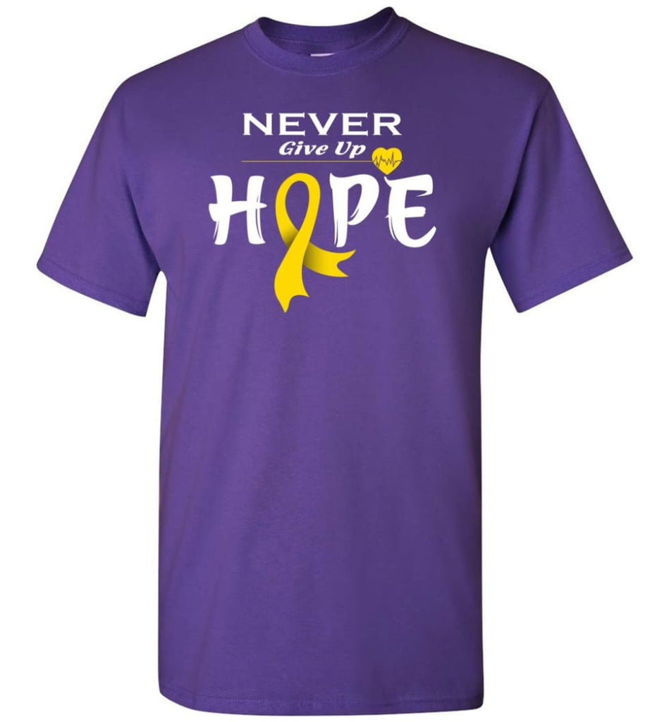 Chilhood Cancer Awareness Never Give Up Hope T-Shirt - Purple / S